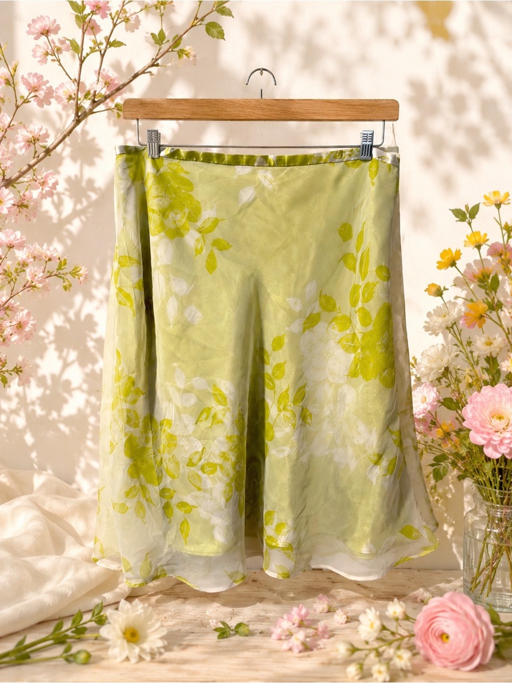 Apt. 9 Green White Floral Midi Skirt Size 12 Y2K Spring Fairy Coquette Romantic